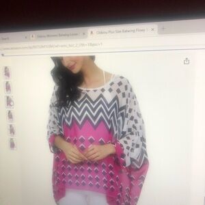 Pink and White and green multi colorGeometric Batwing Top